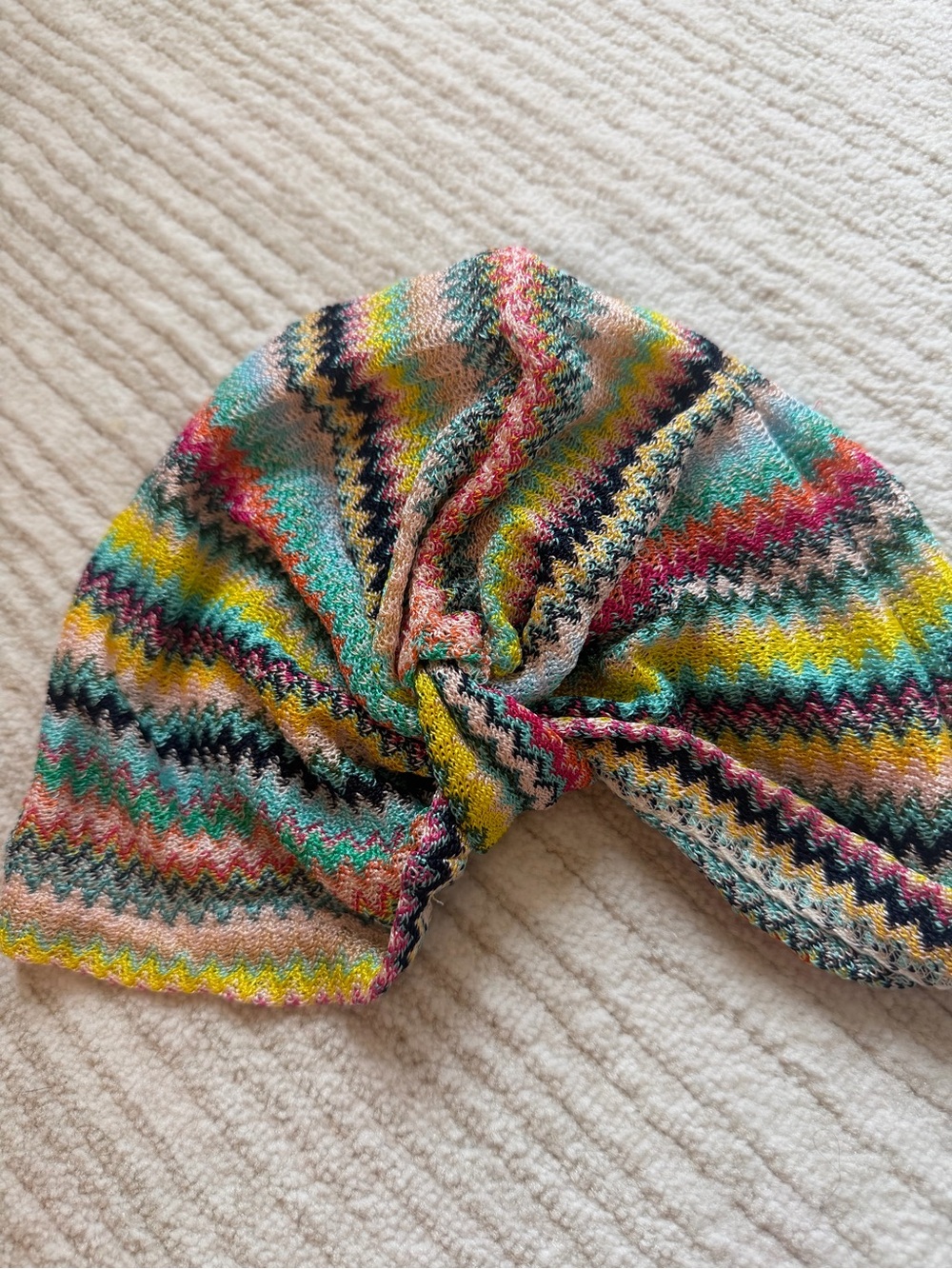 Missoni Multicolor Zigzag Knit Scarf with Bright Accent Stripes